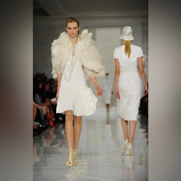 Ralph Lauren Collection White Mini Cocktail Dress Flare Drop Waist Runway 2012 S - Picture 4 of 13